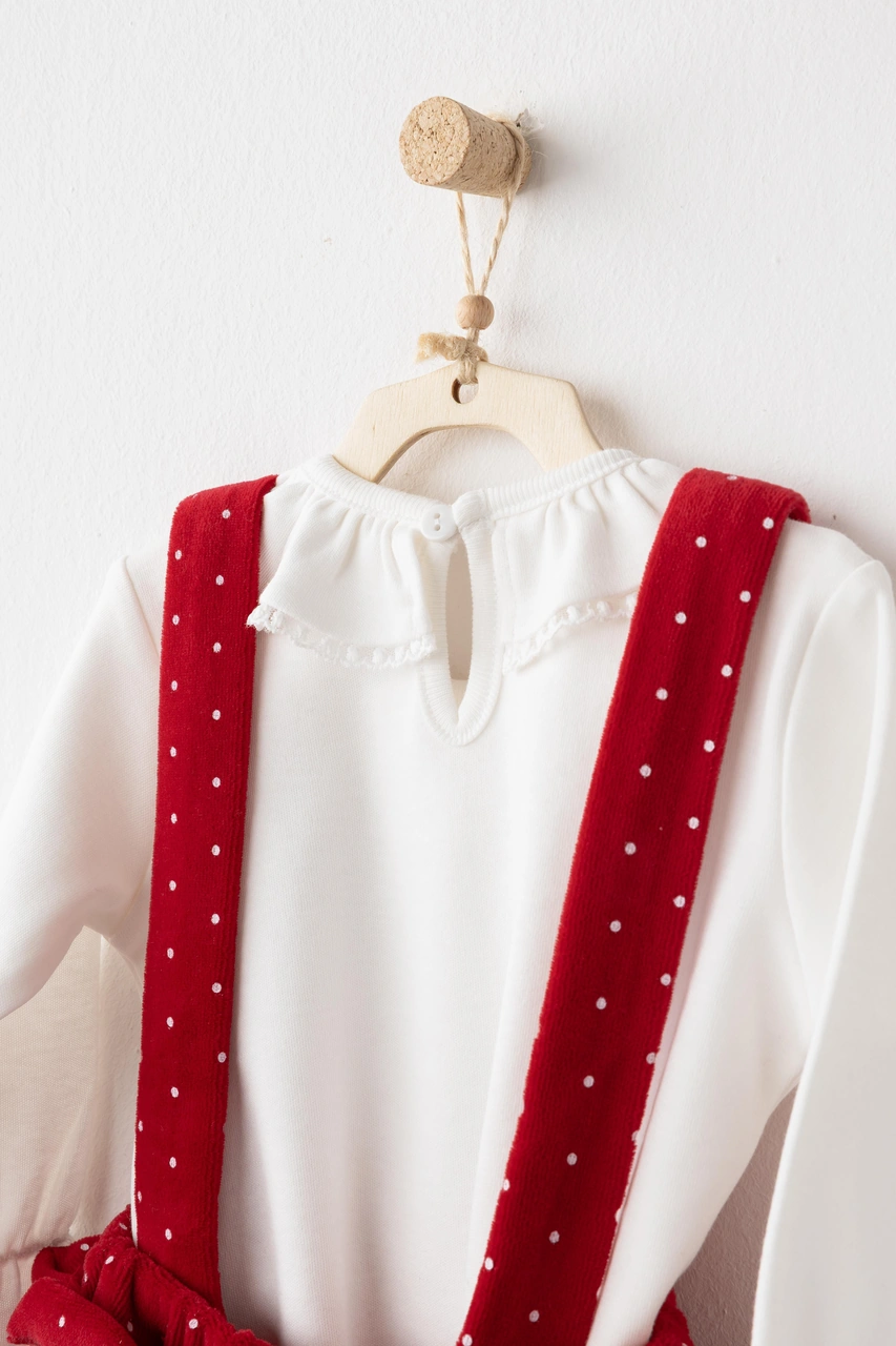 Kız Bebek Tulum Takım 3 Parça Ac26314 Kırmızı