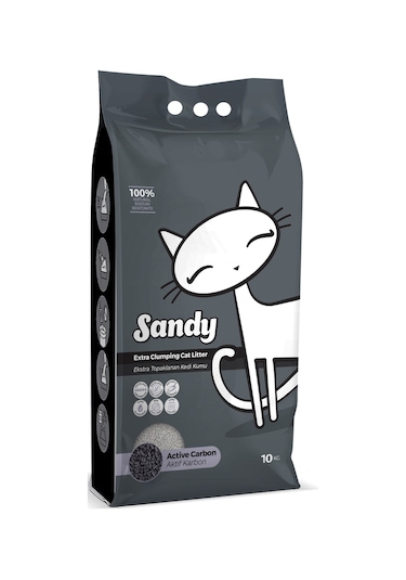 Sandy Aktif Karbonlu Tozsuz Topaklaşan Sodyum Bentonit Gri Kedi Kumu 10 KG