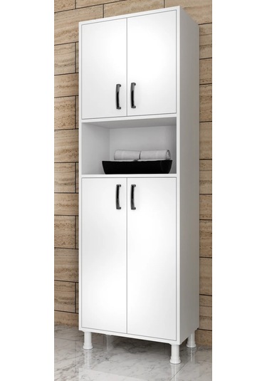 Remora Çok Amaçlı Dolap 4 Kapaklı 6 Raflı Banyo Kiler Mutfak Dola Beyaz