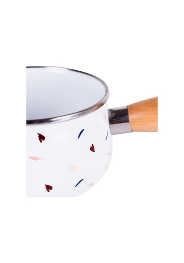 Loren Ahşap Saplı Emaye Sütlük 1,3 Litre 16cm Bej