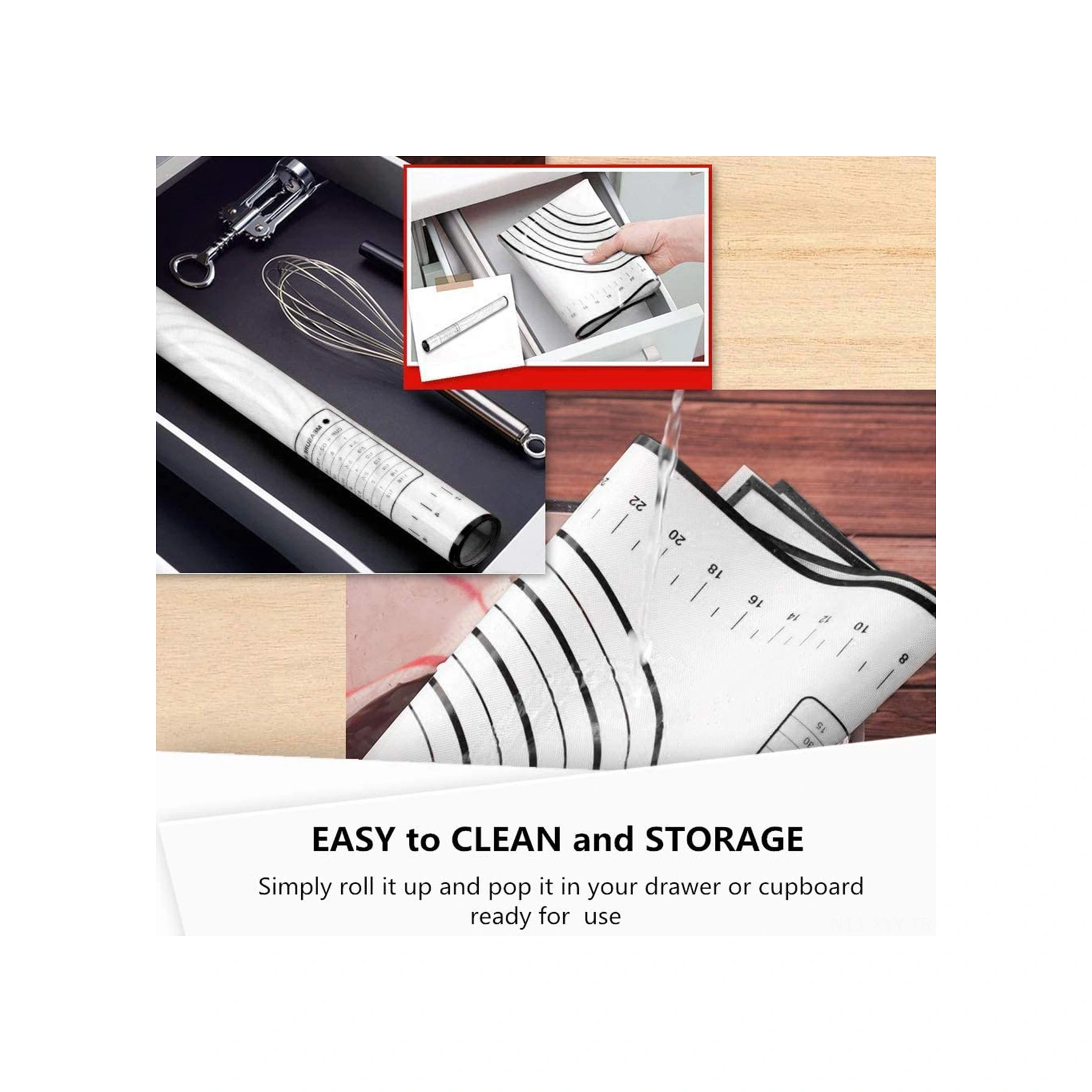 Yaleker Güvenli Silikon Hamur Yoğurma Matı Siyah, 29x26cm - Ölçü Çizgili, Kaymazsız, Hamur Tutmayan, Ev Fırıncıları İçin Pratik Alet Siyah