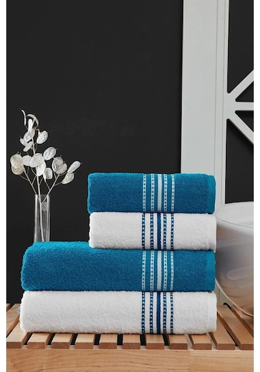 4 Lü Banyo Havlusu Seti Elvin Turkuaz - 70x140 Turkuaz