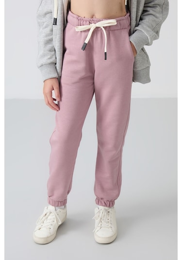 Tommy Life Gül Kurusu Pamuklu İçi Tüylü Yumuşak Dokulu Standart Fit Nakışlı Kız Çocuk Eşofman Alt - 75158 Gül Kurusu