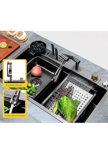 Dijital  Çelik 7 Fonksiyon Full İthal Akıllı Eviye Ve Batarya Seti Antrasit Gri