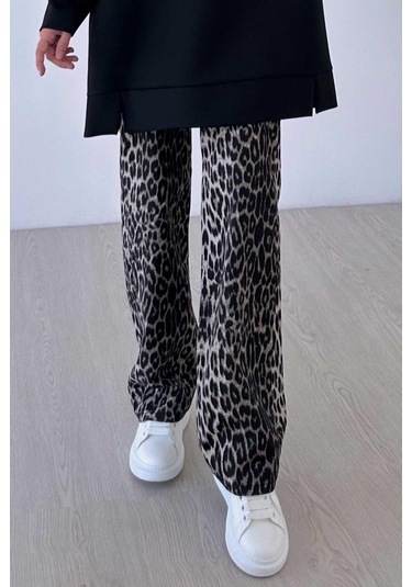 Kahijab Leopar Desen Pantolon - Siyah Siyah
