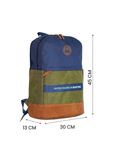 United Colors Of Benetton Üç Bölmeli Retro Erkek Çocuk Sırt Çantası - Lacivert Yeşil - Günlük Okul Seyahat Çok Renkli