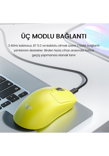 Aula Sc680 26000dpı 7 Tuşlu Kablosuz Optik Gaming Oyuncu Mouse Sarı Diğer