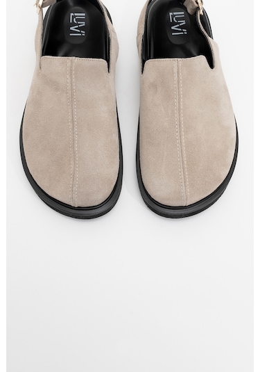 Laby Bej Süet Hakiki Deri Kadın Sandalet Süet Bej