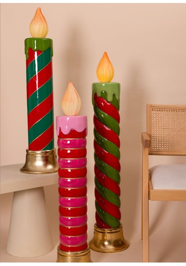 Yılbaşı Süsü Led Işıklı Halkalı Mum Pembe Kırmızı 97 Cm