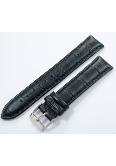 Bizon Deri Saat Kayışı 22Mm Siyah Saat Kordonu Çelik Toka Krokodi