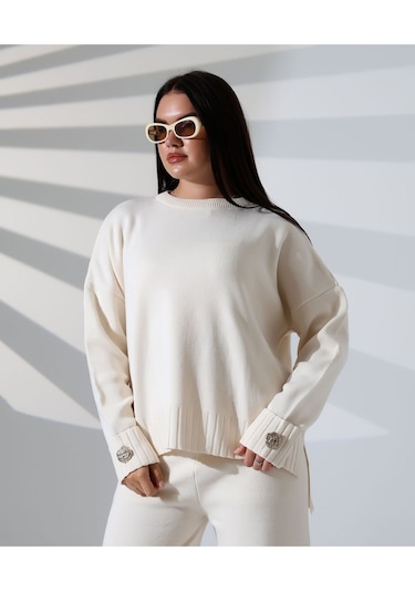 Rahat Kalıp Kol Detaylı Triko Takım Taş