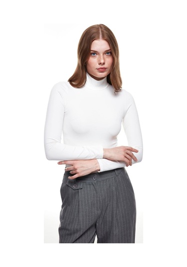 Balıkçı Yaka Bodysuit Ekru-1732 Ekru