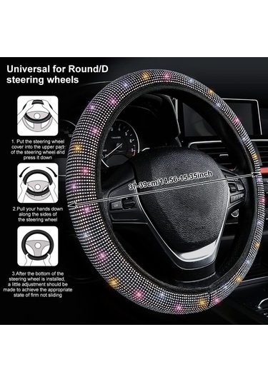 Beyaz Seametal Araba Direksiyon Kılıfı Kristal Glitter Rhinestones Köpüklü Oto Aksesuarları