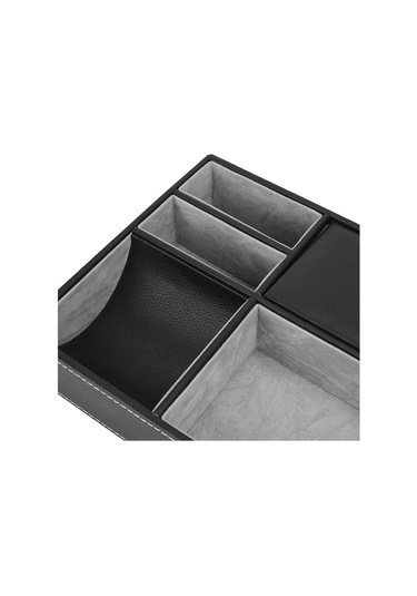 Qingmipy Deri Çok Bölmeli Aksesuar Organizatörü - Cüzdan, Takı, Anahtar Saklama Tepsisi Siyah