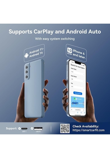 Vkemall Kablosuz Carplay/android Auto Dönüştürücü, 2-in-1 Araç Kablosuz Adaptörü, Navigasyon, Müzik, Ses Asistanı, Plug & Play - Gül Altını