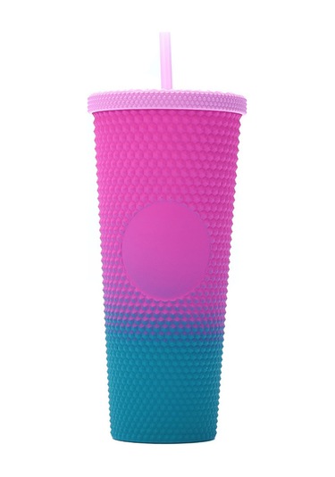 Suofeng 24oz/710ml Gradient Pembe Yeşil Abs Cam Su Bardağı, Korkuluklu, Kaşıntılı, Düşmeye Dayanıklı, Isıya Dayanıklı, Pipet Ve Kapağıyla Diğer