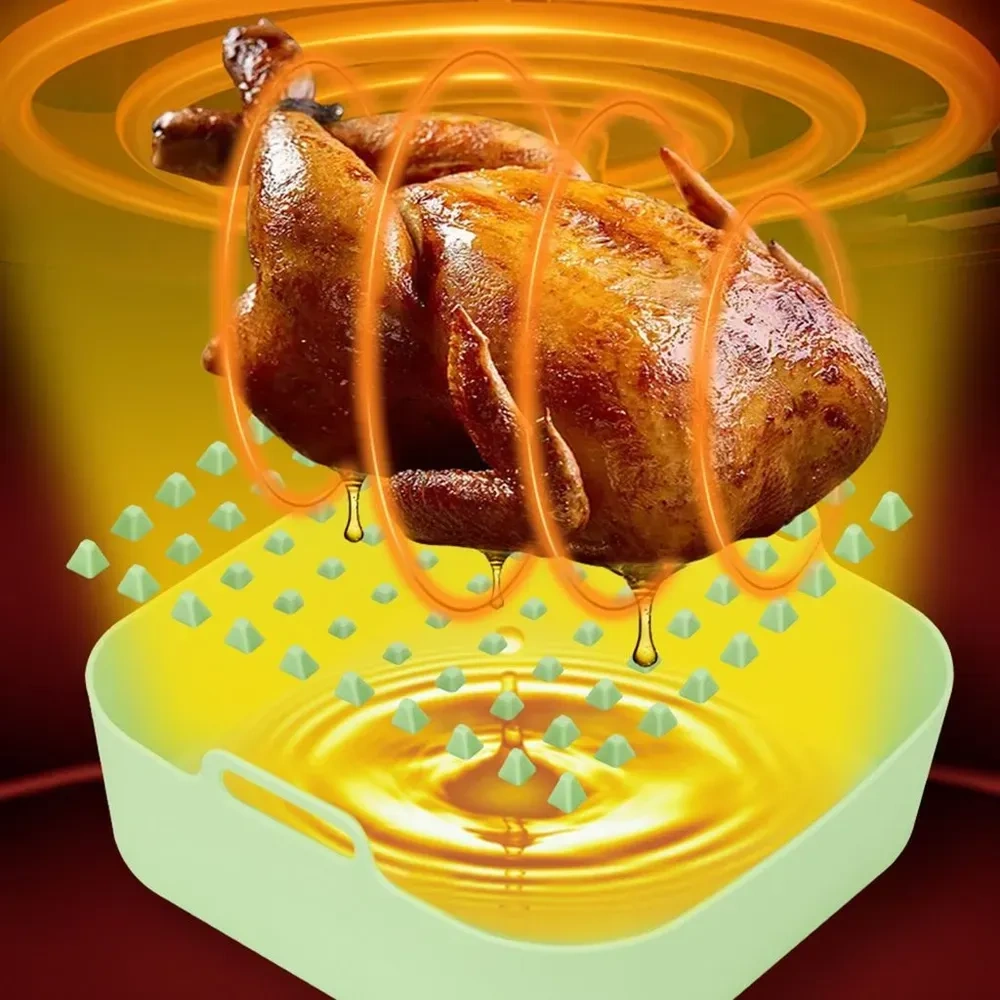 Konesam Gri Silikon Hava Fritöz Tablası - 20cm Kare, Anti Yapışkan, Yıkama Makinesine Uygun, Fırın/steamer Uyumlu, Koli Korumalı