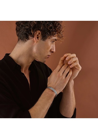 925 Ayar Gümüş İşlemeli Örgü Model Unısex Kelepçe Bileklik Gümüş