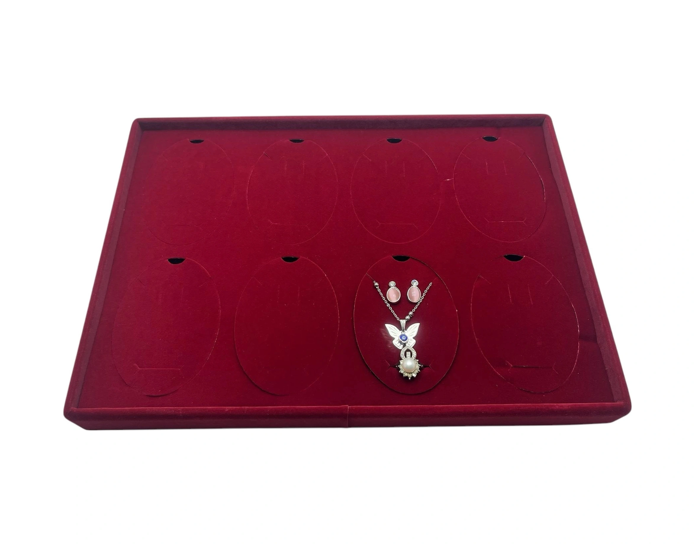 Süet Kumaş Bordo 34-24 Cm Ayaklı 8 Pedli Kolye Tabla Stand