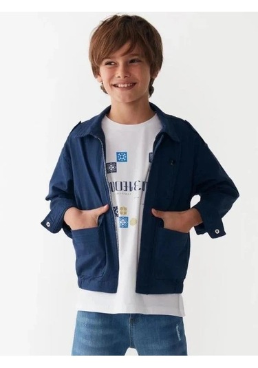 Çocuk Pamuklu Mevsimlik Cepli Ceket-14016 Lacivert