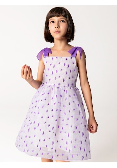 Sheshe Mor Askılı Ve Benekli Jakar Kız Çocuk Elbise Renkli