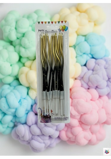 Dalgalı Mum Altın Siyah 12'li Paket 16 Cm Yılbaşı Süsü Çok Renkli