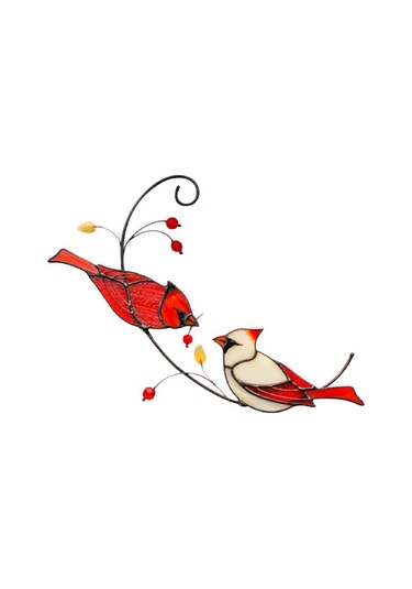 Neevoyu Kırmızı Kardinal Kuşu Cam Vitray Pencere Asmaca, Ev Bahçe Dekorasyonu, Anma Hediyesi, Demir Çelik Açık Desenli