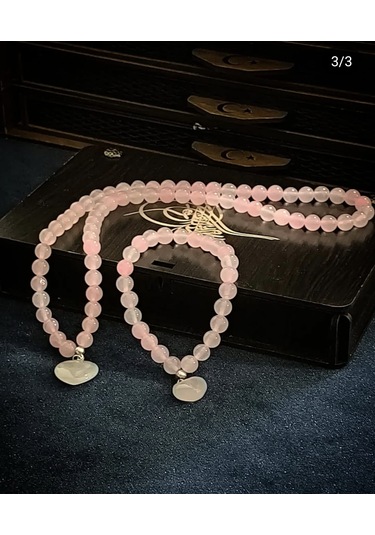 Fy Doğaltaş Pembe Kuvars Kolye Bileklik Set Ve Kalp Sallantı Pembe