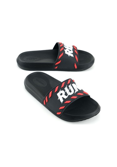 Gezer Erkek Yazlık Run Pu Islak Zemine Uygun Ev Banyo Bahçe Havuz Terlik Siyah-kırmızı Siyah - Kırmızı