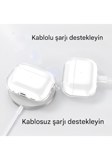 Airpods Pro 3 2025 Uyumlu Mat Silikon Kılıf 1 Kalite +kanca Şeffaf