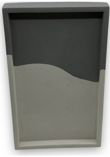 Beyaz Antrasit Tepsi Mermer Desen Görünümlü Beton Sunumluk Tepsi Dekoratif Organizer 15 Cm