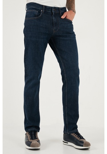 Buratti Streç Pamuklu Comfort Fit Yüksek Bel Boru Paça Jeans Erkek Kot Pantolon 4413C41Texas Lacivert