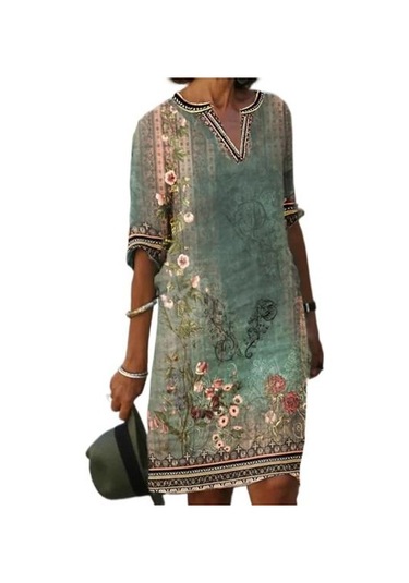 Yeşil Şık Parti Elbise V Yaka Dekoratif Narin El Sanatları Vintage Yaz Evaze Elbise Kadın Kostüm Kadın İçin Yeşil