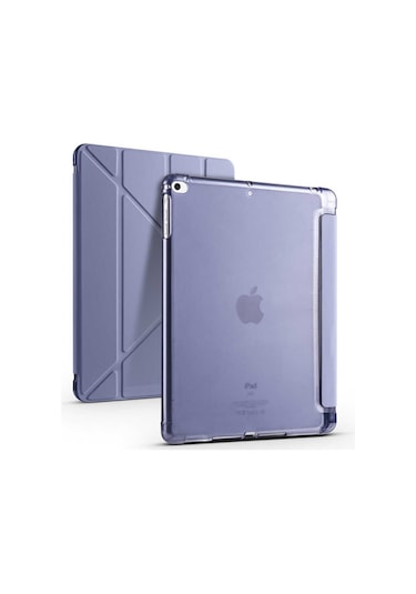 Kilifone - İpad Uyumlu İpad 9.7 2018 6.nesil - Kılıf Kalem Bölmeli Stand Olabilen Origami Tri Folding Tablet Kılıfı - Mor