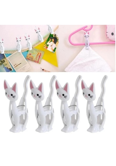 Pembe-4 Adet Sevimli Kediler Plastik Elbise Mandalları Clothespins Plaj Havlusu Klipler Çarşaf Çorap Rüzgar Geçirmez Çamaşır Mandalı