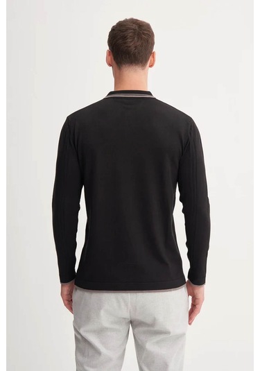 Cazador Çizgi Desenli Polo Yaka Siyah Erkek Kazak 33035 Siyah