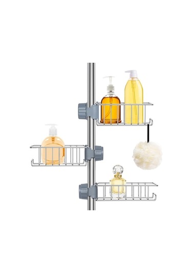 Dancemonkey Lichen Duş Caddy Matkapsız, 3 Parça Duş Rafı, Paslanmaz Çelik Açık Gri Je Açık Gri