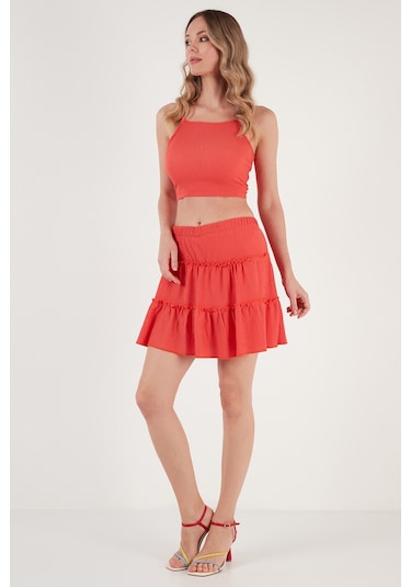 Lela Beli Lastikli Mini Bayan Şort Etek 5865038 Nar Çiçeği