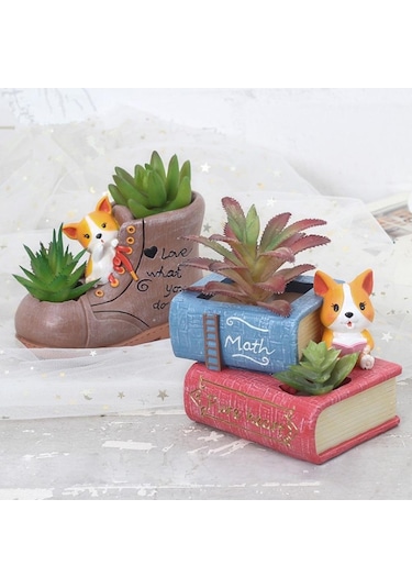 Suntek Magideal Yaratıcı Reçine Etli Saksı Bahçe Ekici Corgi Kitap