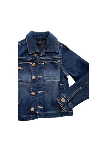 Çocuk Koyu Renk Düğme Detaylı Kot Ceket-14655 Lacivert
