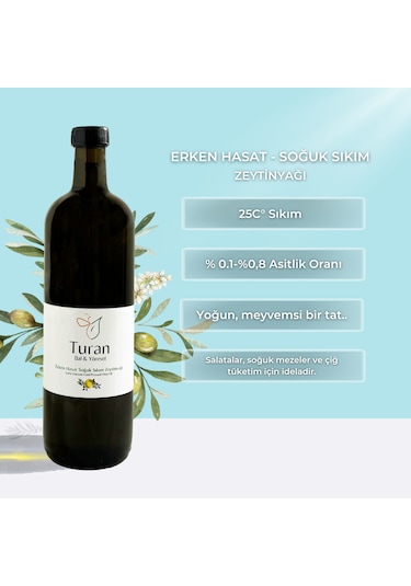 Turan Bal ve Yöresel Erken Hasat Soğuk Sıkım Zeytinyağı 500 ML