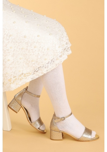 Kiko 769 Kum Simli Günlük Kız Çocuk 3 Cm Topuk Sandalet Ayakkabı Altın