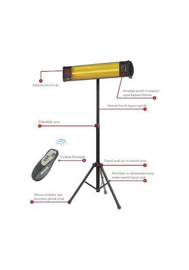 MirKraft Grade 2500 W Ayaklı Karbon Infrared Isıtıcı