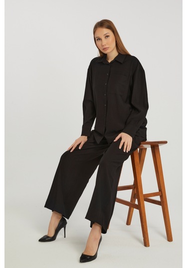 Kadın Siyah Casual Oversize/geniş Kalıp Gömlek Siyah
