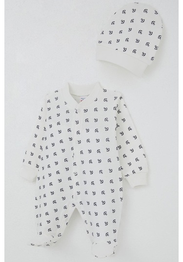 Breeze Erkek Bebek Patikli Tulum Deniz Temalı Çapa Desenli 0-6 Ay, Ekru Ekru