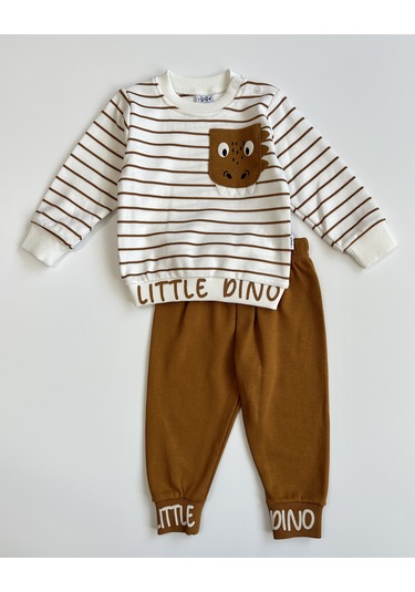 Küçük Dino Çizgili Erkek Bebek İkili Takım - Tarçın Tarçın