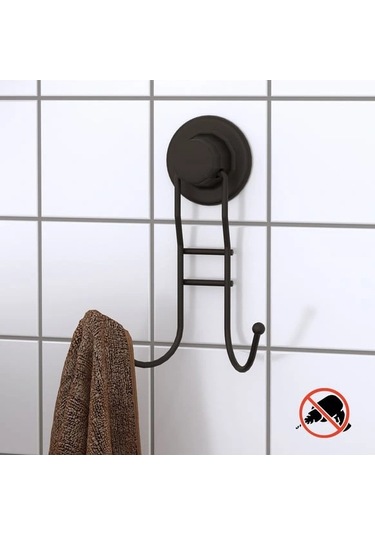 Vakumlu Banyo Tuvalet Havlu Askısı 2 Kancalı Siyah Siyah