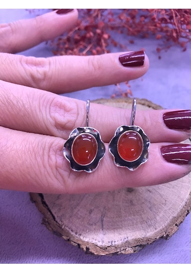 Nsa Gümüş Akik Taşlı Gümüş Küpe 925 Ayar Taş N11.10730