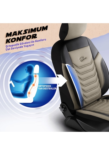 Panda Florida Serisi Pike Kumaş Oto Koltuk Kılıfı Bej - Siyah