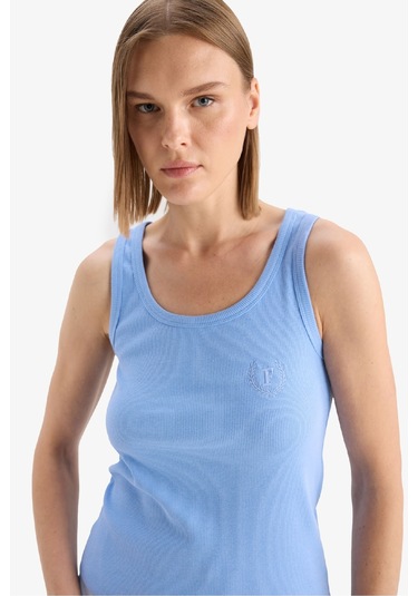 Defacto Regular Fit Yuvarlak Yaka Kolsuz Ribana Pijama Üstü-fall İn Love F0110ax25smbe747 Mavi